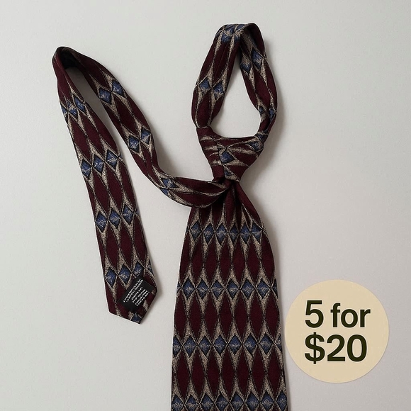 Madison Avenue Other - Madison Ave SILK Geometric Patterned Tie in Burgundy and Blue